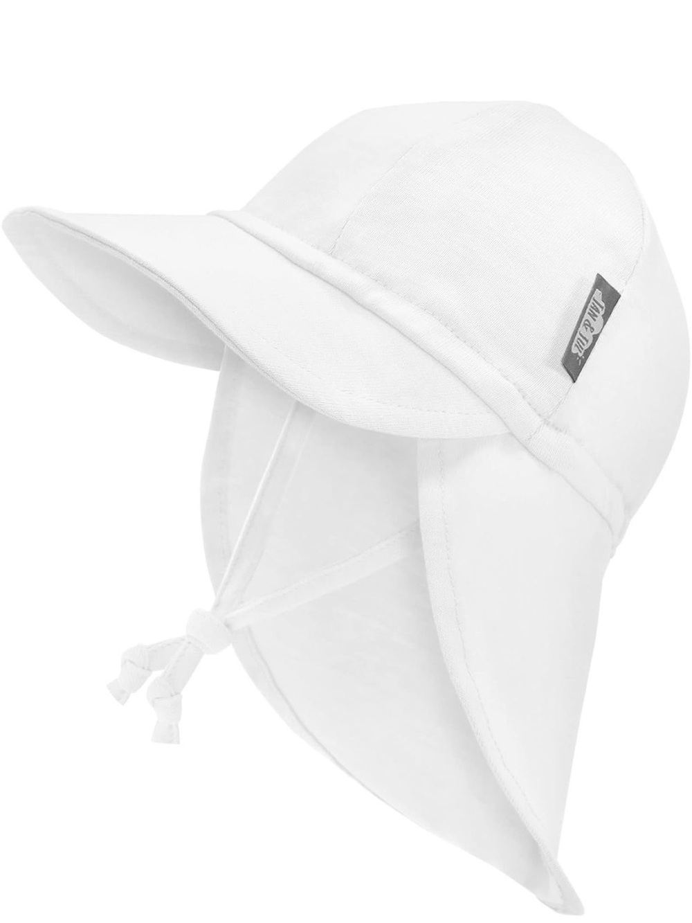 Children's White Sun Flap Cap with Chin Ties